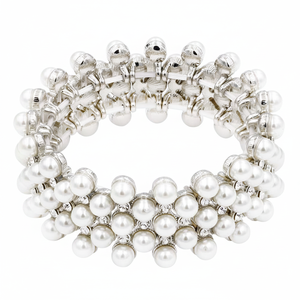 Bracciale elasticizzato con perline di colore bianco rodiato Trendy braccialetti al quarzo in acciaio inossidabile - Product Image 2