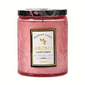 Embossed Colored Glass Jar Handcrafted Scented Candle Natural Soy Wax Aromatherapy Gift <b>Box</b> Multi Fragrance Home Decor Diwali - Product Image 5