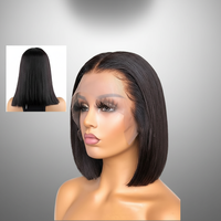 Perruques courtes bob en cheveux humains vierges bruts vietnamiens, lisses, pour femmes noires, avec cuticules alignées