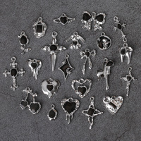 Pendentif en cristal et pierre précieuse incrustée, motifs cœur, croix, fleur et nœud papillon, style rétro, série sombre, pour la fabrication de colliers et boucles d'oreilles, vente en gros