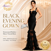 Robe noire pour femme avec jupe longue, jupe en mousseline de soie en forme de A, robe de cocktail.