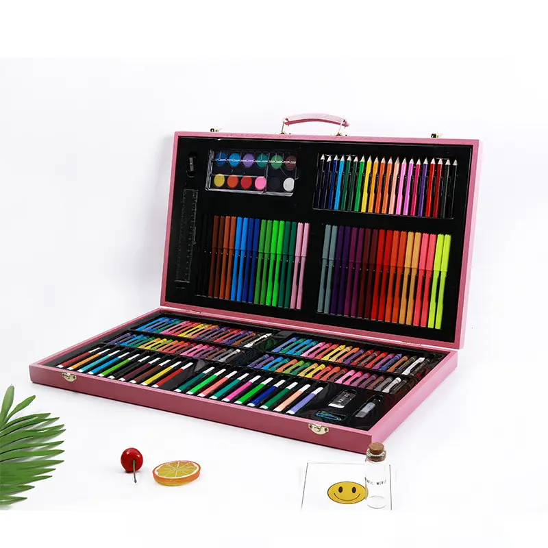 Il nuovo 180pcs rosa scatola di legno tavolo da disegno set per bambini di colore a pastello matita box set di cancelleria per i bambini il regalo