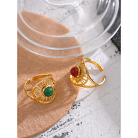 JINYOU – bague en pierre naturelle rouge en acier inoxydable, bague à ouverture géométrique de couleur or exquise, 508