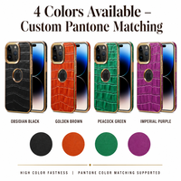 Étui de téléphone en cuir véritable pour iPhone 12 16 tous modèles, cuir de vachette marron avec cadre doré, vintage, luxe, antichoc, anti-chute