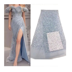 Tessuto di pizzo con paillettes tessuto perline di pizzo di paillettes ricamo di perle pieno abito da sera da sposa tessuto di perline di pizzo con paillettes - Product Image 1