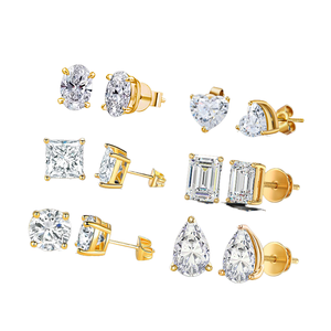 Pendientes de tuerca con cierre de rosca de oro macizo de 10K, con moissanita VVS brillante, geométricos, modernos y personalizados, de la marca SHRAMAN DIAMOND, al por mayor. - Product Image 1