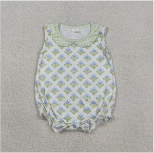 Romper para Bebé Niña, Modelo SR3513, Diseño Floral Verde a Cuadros - Product Image 4