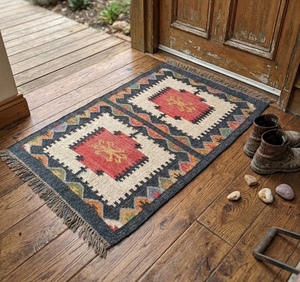 Southwestern Handmade Wool Jute Kilim <b>Runner</b> <b>Rug</b> Tribal Geometric Boho Carpet Rustic Farmhouse Floor Decor for <b>Hallway</b> Entryway - Product Image 1
