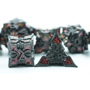 Dados negros de nuevo diseño DND poliédrico TRPG coloreado multicolor personalizado 7PCS por juego dados de metal con mica roja - Product Image 6