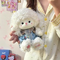 Peluche Mouton Couple Adorable en Salopette en Jean, Agneau Kawaii en Peluche Douce et Moelleuse avec Robe à Carreaux, Cadeau de Saint-Valentin