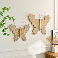 ART NEST Décoration Murale Rustique Écologique Lavable en Bois MDF, Motif Printanier Fleurs et Papillons, Lot de 2 pour Salon