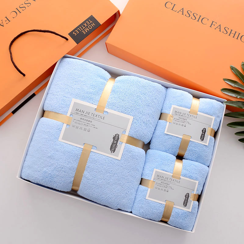 High quality bath towel set gift thick coral fleece soft absorbent face towel bath set