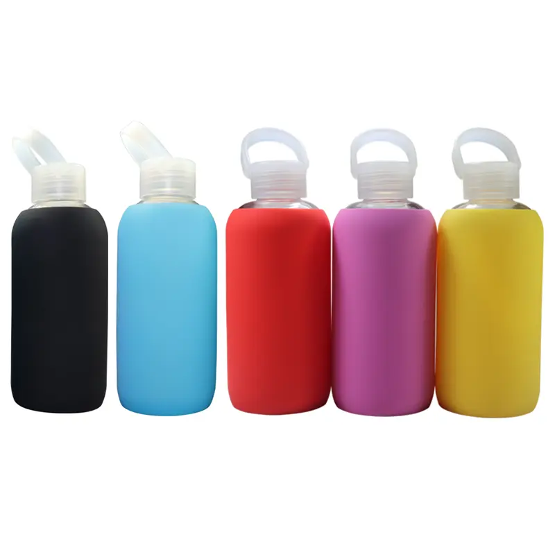 500ml personalizado BPA-libre de silicona manga reutilizable botella de agua de vidrio 500ml aplicable para agua hirviendo con tapa Accesorios