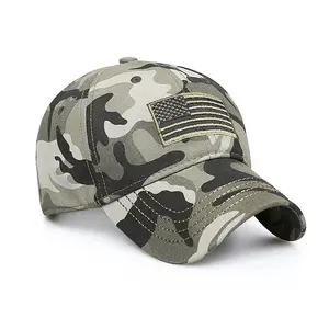 Topi Bisbol Bendera Camo USA Taktis Topi Katun Bordir 6 Panel