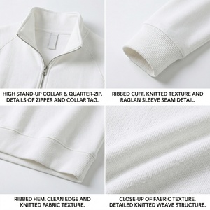 OEM Custom Logo 2026 Blank Half Zip Up Sweatshirts Men's Premium heavyweight 100% Cotton Raglan Sleeve Plain Streetwear Pullover - Product Image 2