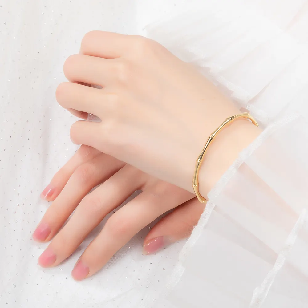 Aangepaste Nieuwste Ontwerp Real Gold Brass Manchet Bamboe Armbanden Voor Vrouwen Sieraden