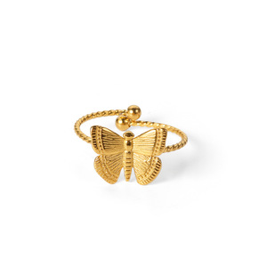 Butterfly <b>Ring</b> Women's <b>Open</b> Adjustable 18k Gold Plated Stainless Steel Jewelry Gift Fashion Accessory - Product Image 5