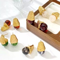 Pendientes de Perlas de Ámbar con Patrón de Martillo Vintage para Mujer
