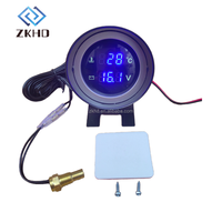 Penjualan Terlaris Universal 2 in 1 Pengukur Suhu Air Mobil Truk Digital LED Bulat + Voltmeter Pengukur Tegangan Volt 12V 24V Dengan Sensor 10mm