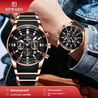 Montre sport multifonction chronographe Reward RD81011M, trois aiguilles, calendrier, affichage lumineux, étanche 30M, boîtier en acier inoxydable 45mm