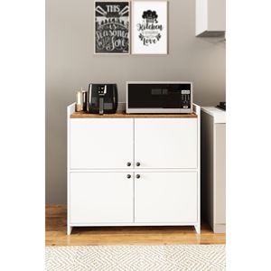 Armario de Almacenamiento Multiusos Blanco de 4 Puertas, Organizador de Archivos para Oficina en Casa con Zapatero y Rincón para Café - Product Image 4