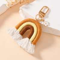 Porte-clés Macramé Arc-en-ciel Tendance Style Ins, Pendentif de Sac Bohème Fait Main avec Pompon et Mousqueton pour Téléphone, Cadeau Boutique
