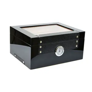 Commercio all'ingrosso caso di boveda nero di fascia alta di lusso in legno di cedro spagnolo digital ampio display cigar humidor