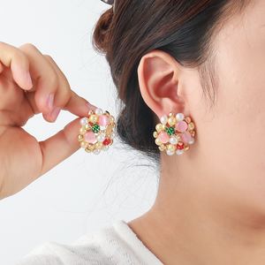 JY-48 moda palazzo stile dolce donna moderna usura quotidiana orecchio gioielli in lega di <span class=keywords><strong>cristallo</strong></span> strass perla perla orecchini a bottone - Product Image 1