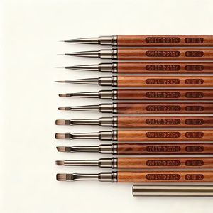 Juego de Pinceles de Nailon con Mango de Madera de Lujo para Arte de Uñas, Pinceles Profesionales para Manicura, Pinceles Planos y Angulares para Detalles, Venta al por Mayor para Salones de Uñas - Product Image 4