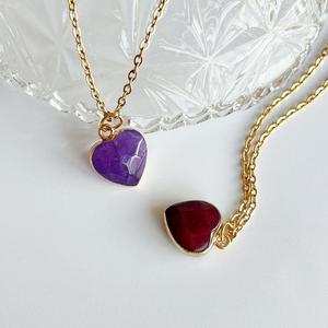 قلادة G4632 بالجملة من الفولاذ المقاوم للصدأ مع حجر طبيعي من الأمازونيت أو الأميثيست أو الكوارتز الوردي على شكل قلب، مجوهرات عصرية - Product Image 3