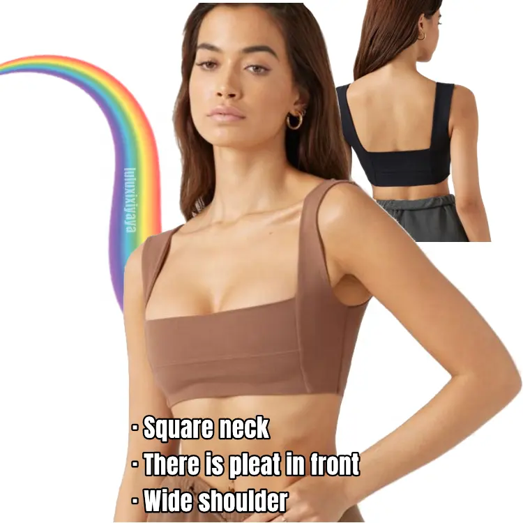 Luluxixiyaya Summer Pleated Patchwork Square Neck Back Front Sexy Wide Strap Shoulder Women's Crop Ladies Tops Latest Design