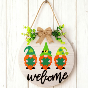 No Olive Wooden Round Wall <b>Hanger</b> With Gnomes Welcome Sign For Home Office Decor - Product Image 4