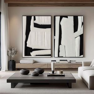 Décoration d'hôtel minimaliste 100% faite à la main, art mural moderne noir et blanc, <span class=keywords><strong>peinture</strong></span> à l'huile sur toile peinte à la main - Product Image 1