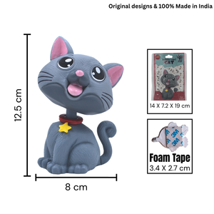 Bobblehead Premium - Décoration de tableau de bord Chat Gris pour Voiture, Maison et Bureau, Élégant Cadeau Porte-Bonheur pour des Vibes Positives - Product Image 5
