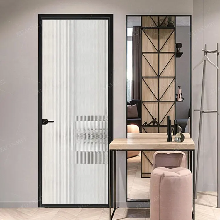 Puerta abatible de vidrio y aluminio para baño, decoración de cocina, baño, inodoro, China, nuevo diseño