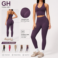 Ensemble de yoga pour femme GH avec logo personnalisé sur le devant, coupe ajustée, respirant, grande taille, séchage rapide, taille haute, léger