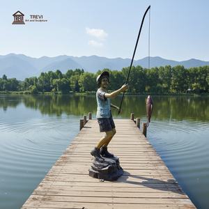 Escultura de Jardín Moderna y Popular TREVI, Estatua de Bronce de Niño Pescando para Decoración de Piscina al Aire Libre - Product Image 5
