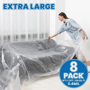 Plastic Drop Cloth 9x12 Ft 0.4 Mil <b>Waterproof</b> <b>Paint</b> Protection Furniture Covering - Product Image 2