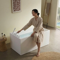 Baignoire autoportante rectangulaire moderne en acrylique blanc avec robinet inclus, baignoire de trempage pour salle de bain