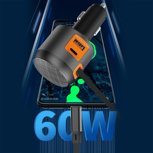 Chargeur de voiture rétractable PD 60W, charge rapide USB 2 Type C, chargeur mobile rapide 3 en 1, charge rapide PD USB - Product Image 3