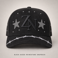 Casquette Snapback Noire Personnalisée en Daim, 6 Panneaux, Broderie Strass Fil Barbelé, Visière Courbée, Réglable, Vente en Gros, OEM, Faible MOQ