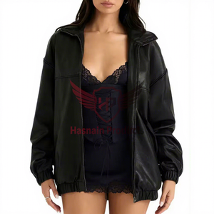 Blouson d'hiver unisexe élégant en cuir avec manches longues décontractées et vêtements d'hiver chauds-tricoté traité - Product Image 1