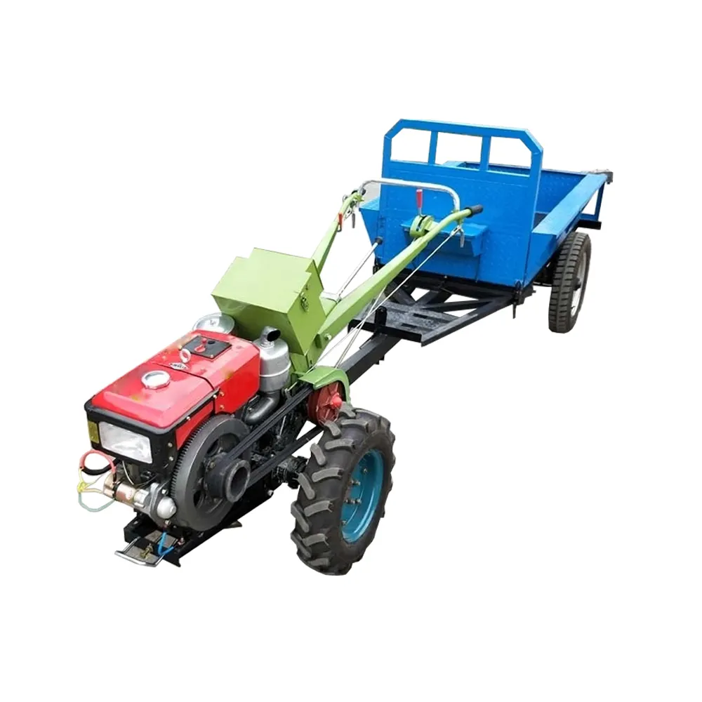 Mini farm garden electric diesel power motor walking tractor rotary tiller with 2-3 tons tractor trailer truck cultivator