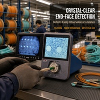 Microscope à fibres optiques 400X 200X double grossissement, de paillasse, vue champ plein, avec pédale de lecture de codes-barres, compatible FC SC ST LC, pince universelle, câble, contrôle qualité usine