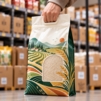 Sac d'emballage pour riz imprimé sur mesure à huit soudures latérales, pochette en plastique de qualité alimentaire avec poignée, fermeture éclair et fenêtre transparente pour céréales et riz