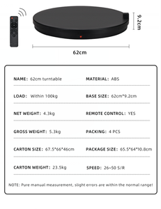 Nieuw 62Cm 100Kg Belasting Elektrisch Roterend Display <span class=keywords><strong>Platform</strong></span> <span class=keywords><strong>360</strong></span> ° Draaitafel Voor Fotografie Live Streaming Display Tentoonstelling - Product Image 6