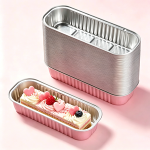 200ml Pink Recyclable Rectangle Bread Tray <strong>Aluminum</strong> Foil Cake Pan Baking <strong>Container</strong> with Lid Food Grade for Muffin Dessert Baking - Product Image 1