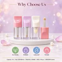Tube de brillant à lèvres ISMAN 7 ml avec applicateur pinceau, contenant cosmétique vide transparent rose, emballage en gros pour tête d'éponge de correcteur
