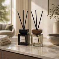 Diffuseur de parfum de luxe en verre, flacon dégradé noir fumé, blanc et marron, avec couvercle en bois et bâtonnets noirs, conteneur vide pour arômes, pour la maison