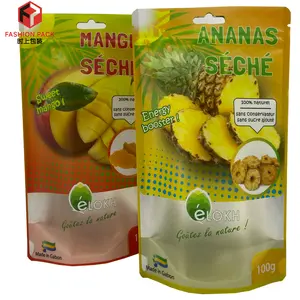 snack packaging printing zipper top dry fruit sweet mango energy booster stand up gusset base bag